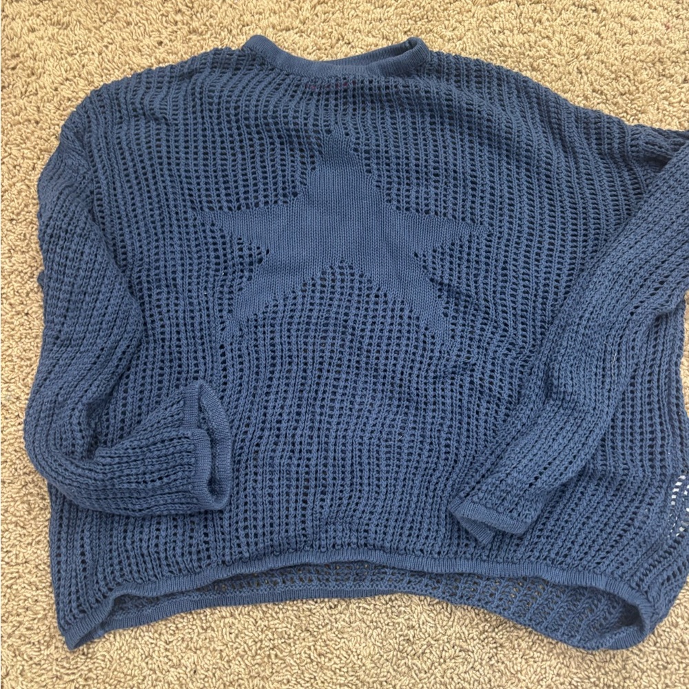 Edikted Blue Crew Neck Sweater with Textured Knit